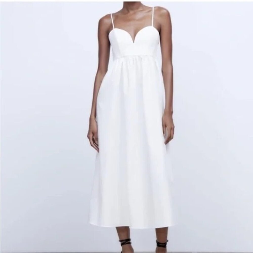 Zara Voluminous Midi dress White